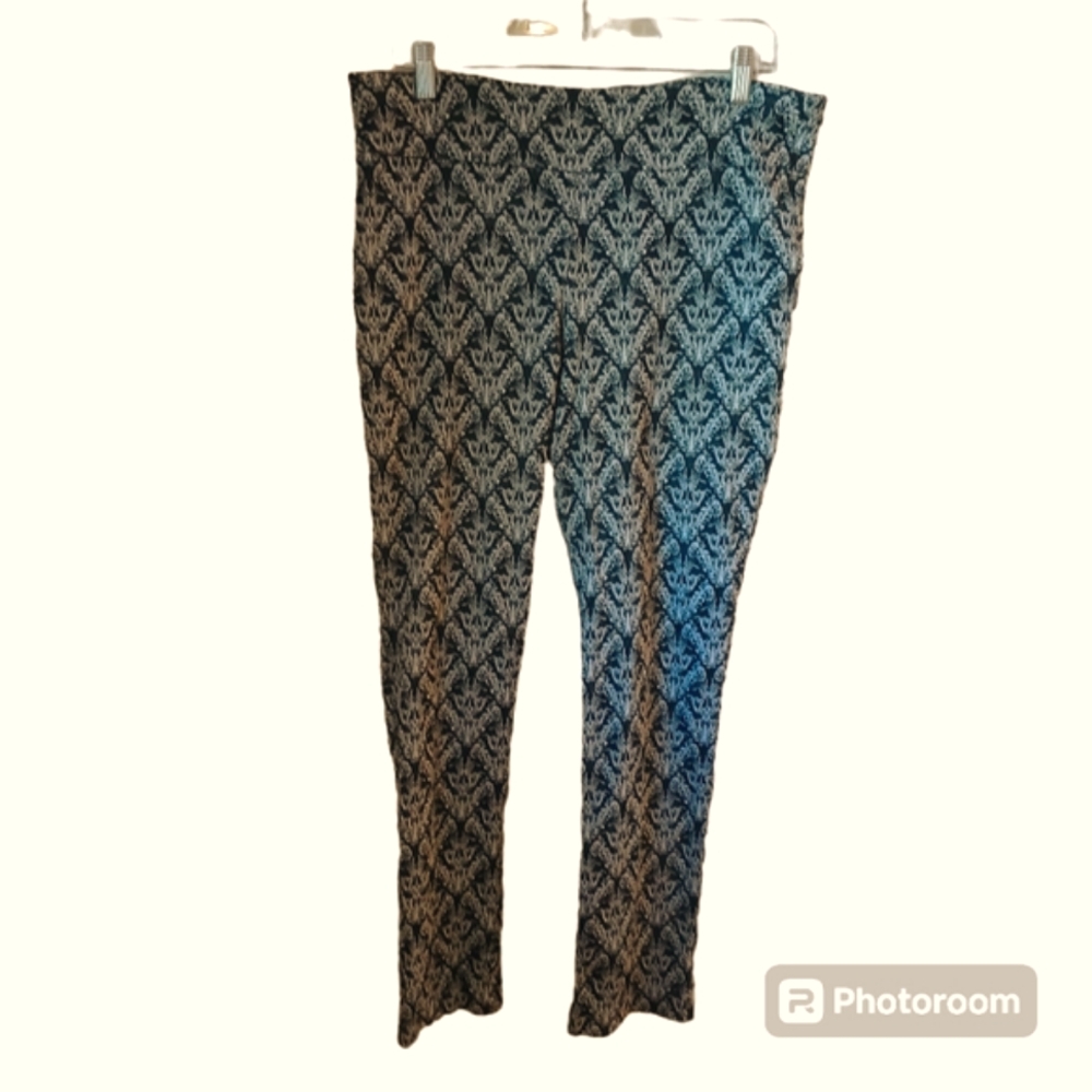 7th Avenue Design Studio Women's  Scroll Print  Black Pants  Size XL